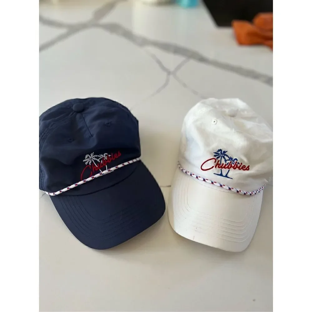 2 Chubbies Adjustable Nylon Rope Hat Blue and White Unisex Baseball Trucker - Picture 1 of 8